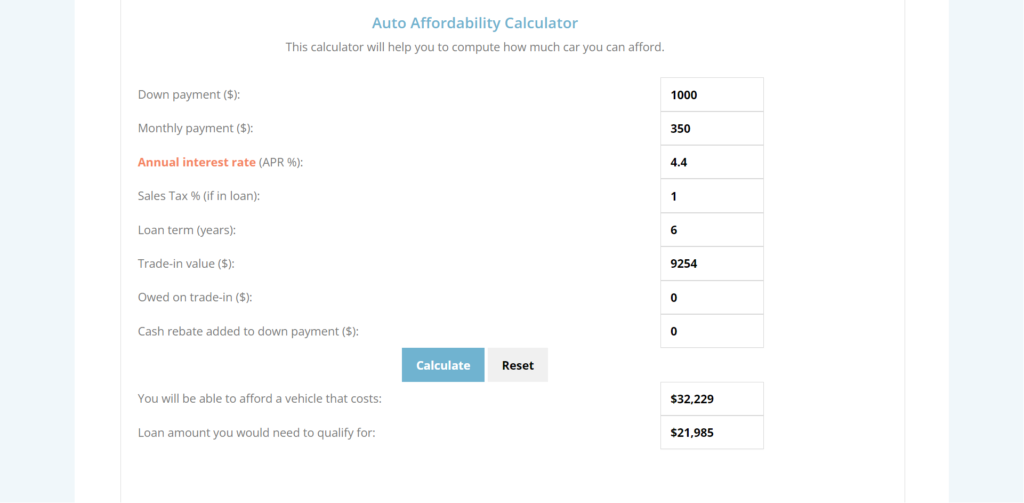 Car Affordability calculator