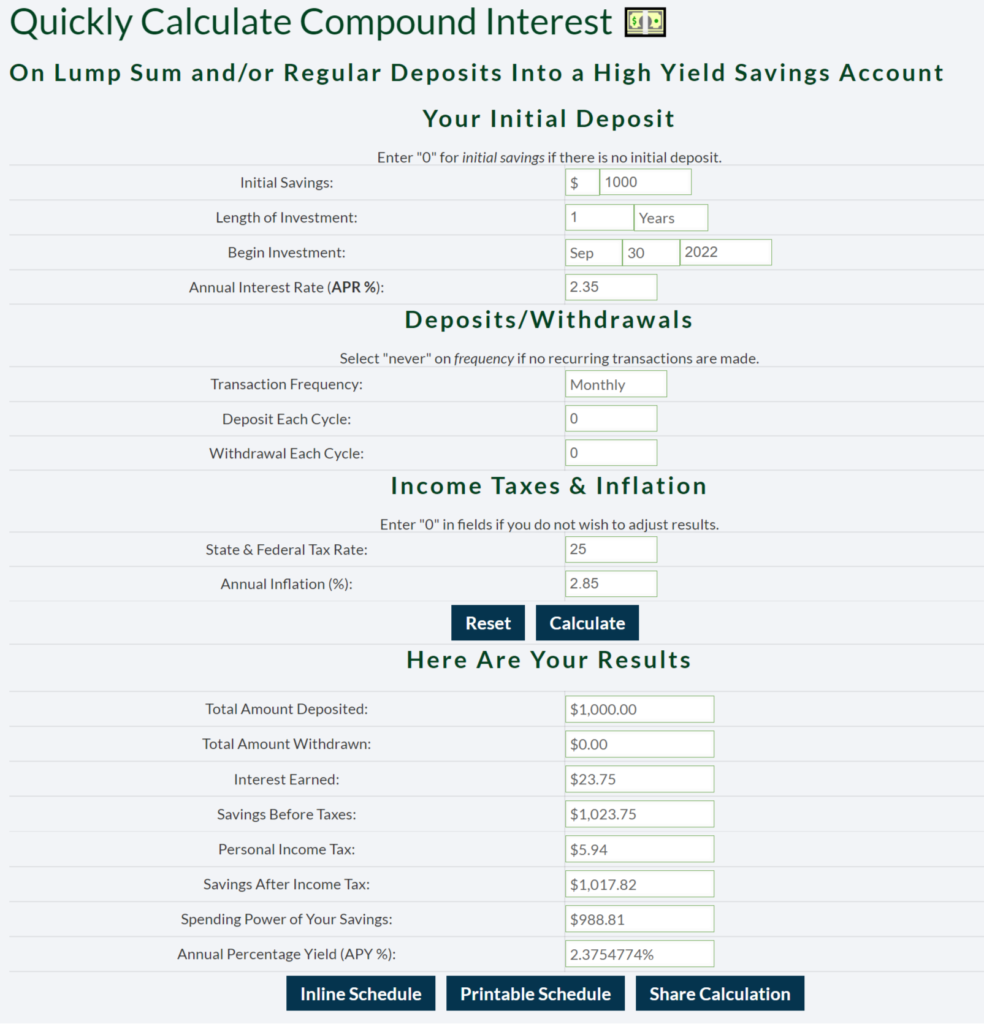 Calculator to estimate the Impact of Inflation on Savings Accounts 
